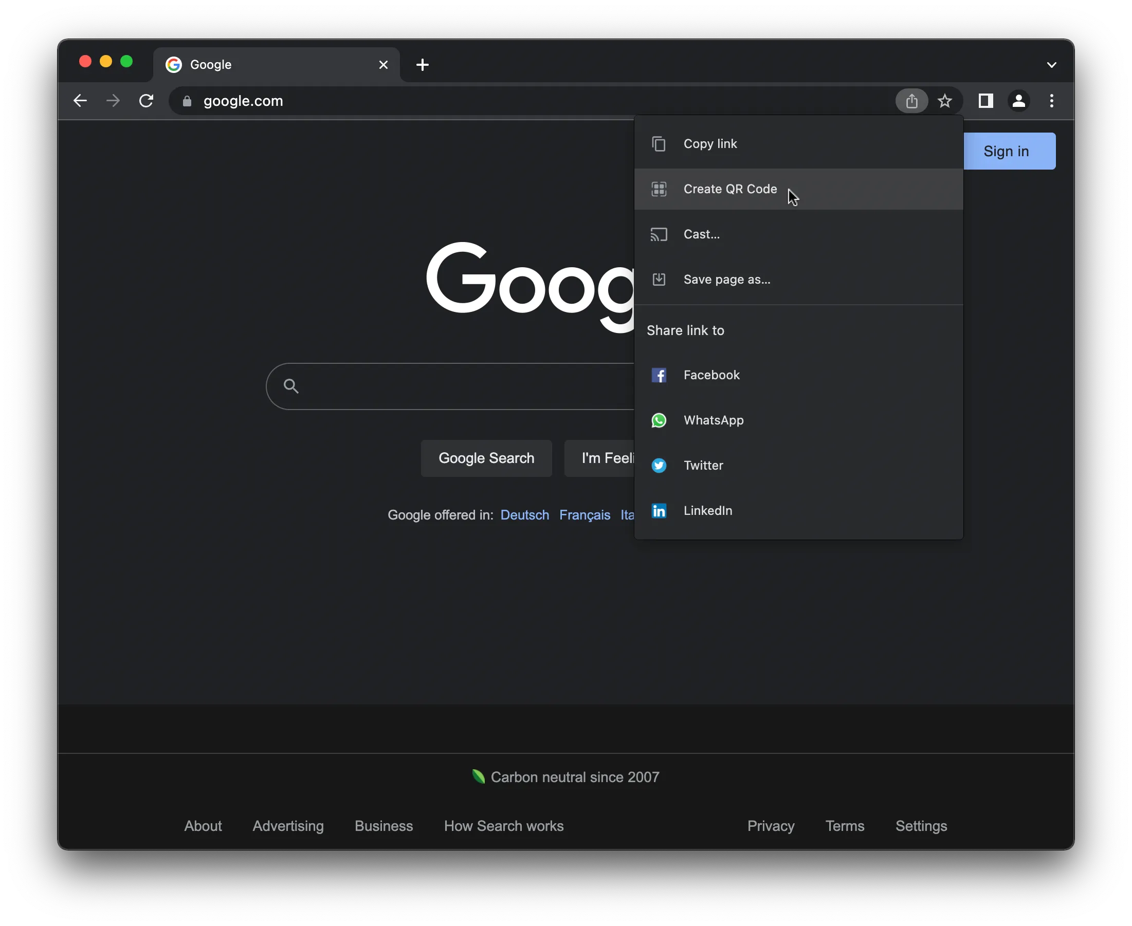 Generate QR code in Chrome
