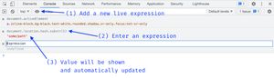 Add live expression in DevTools